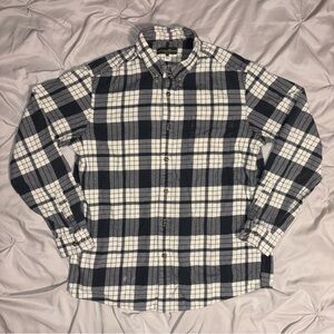 Eddie Bauer Mens Flannel Shirt Sz L Black White Plaid Button-Up Chest Pockets